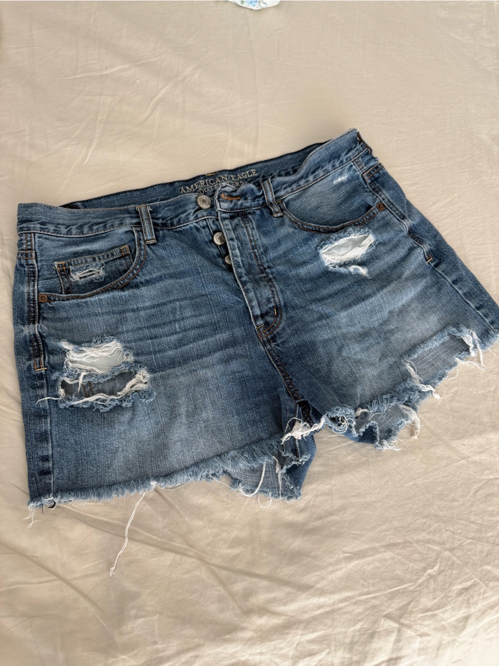 Women’s Blue Distressed Denim Cutoff Shorts- American Eagle Size 14